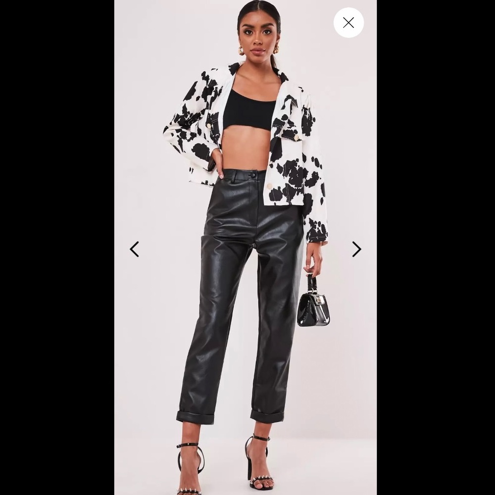 Black faux leather turn up hem cigarette pants